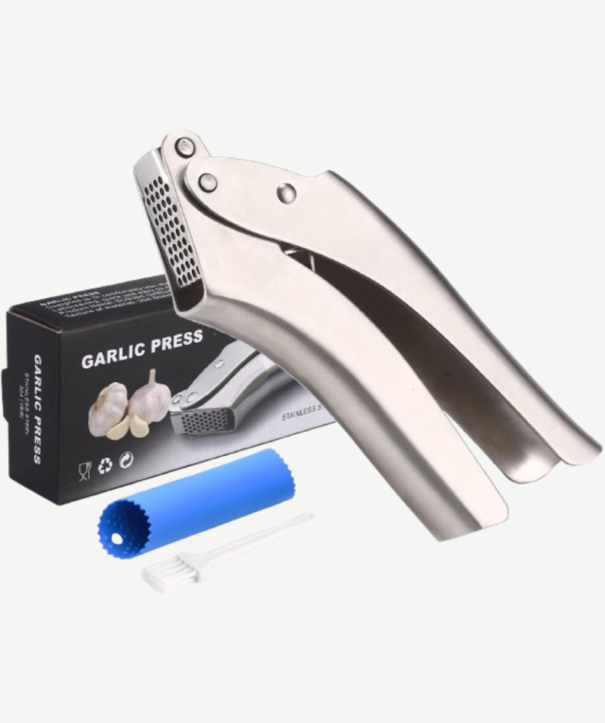 304 Stainless Steel Garlic Press & Peeler Set – Easy Squeeze Garlic Crusher