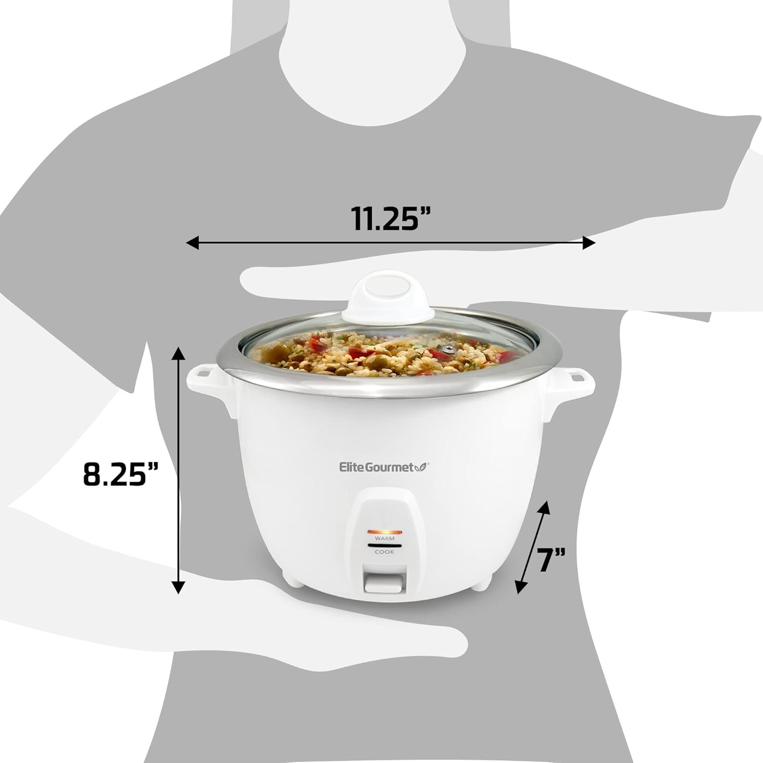 Electric Rice Cooker with Stainless Steel Inner Pot, 10 Cups Cooked, White - Image 2