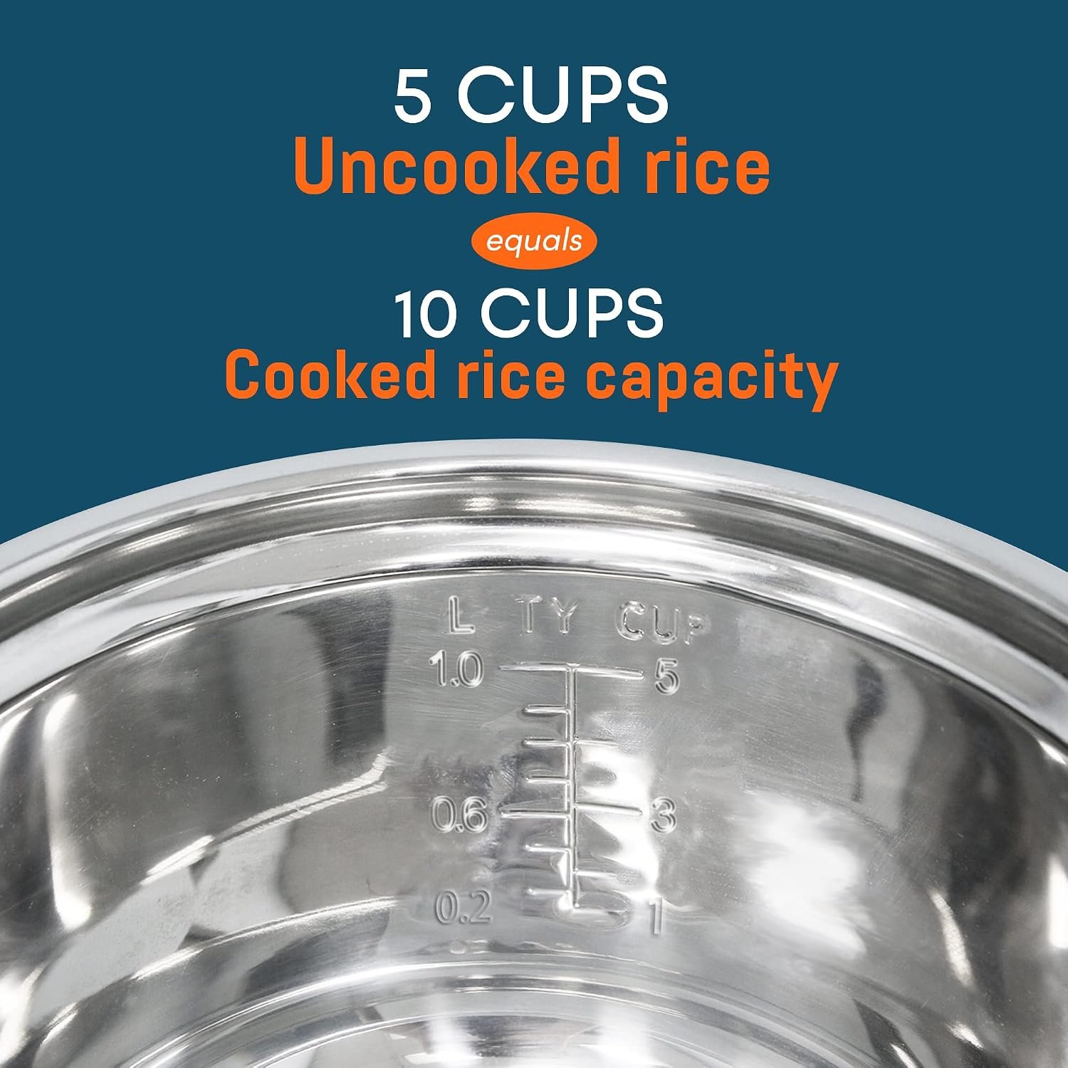 Electric Rice Cooker with Stainless Steel Inner Pot, 10 Cups Cooked, White - Image 4